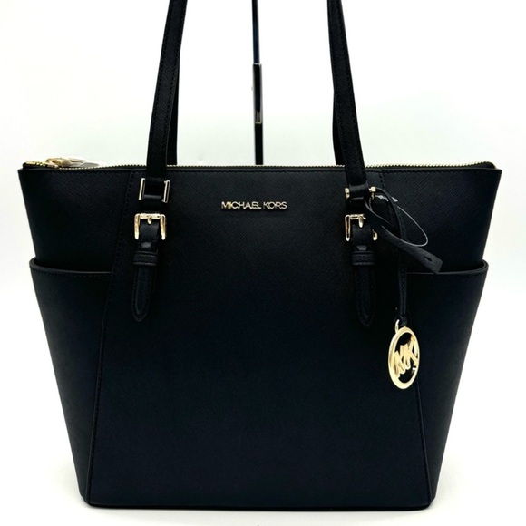 Michael Kors Large Charlotte TZ Tote Bag Black/Gold - Picture 1 of 11